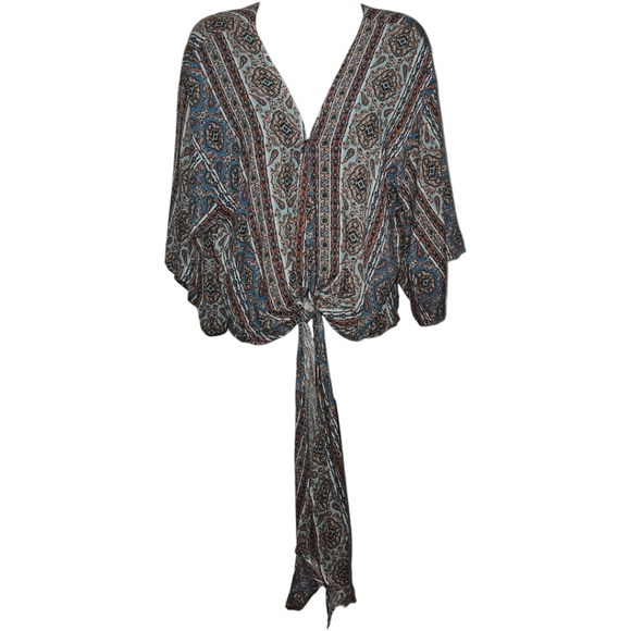 NWT Just Polly New York Tie Front Blouse - Picture 2 of 4